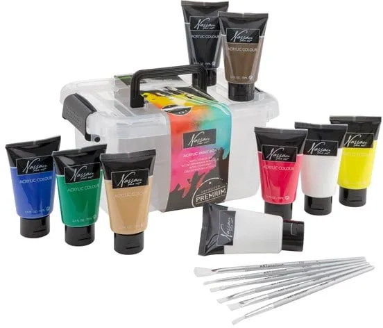 Nassau pintura acrílica, juego con 9 tubos de 75 ml. incl. 6 pinceles