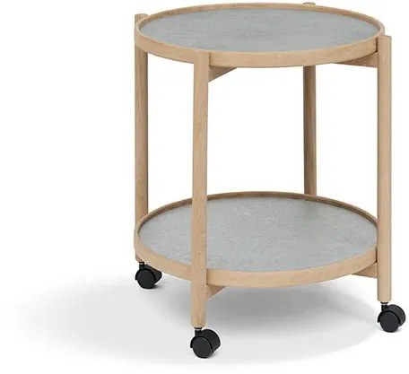 Thomsen Furniture James mesa auxiliar - Roble/Aspecto piedra gris oscuro/Piedra granito gris Ø50 cm