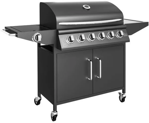 Parrilla de gas con 6 quemadores y quemador lateral