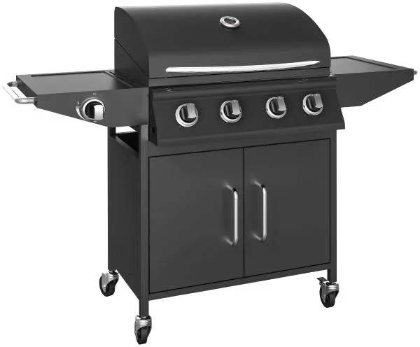 Parrilla de gas con 4 quemadores y quemador lateral