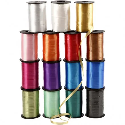 Cinta de regalo, colores surtidos, A: 10 mm, brillante, 250 m/15 uds.