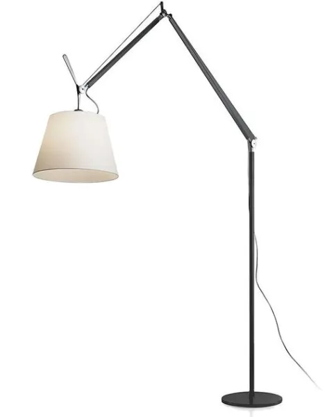 Lámpara de pie Artemide Tolomeo Mega cuerpo negro pantalla de pergamino de 32 cm con regulador