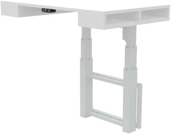 Armario blanco montado en la pared con mesa ajustable en altura