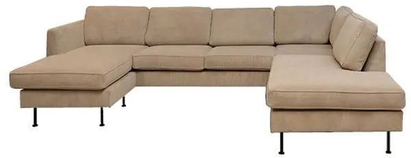Sofá Thy con chaise longue y extremo abierto - 305 x 210 cm - terciopelo beige - orientación izquierda