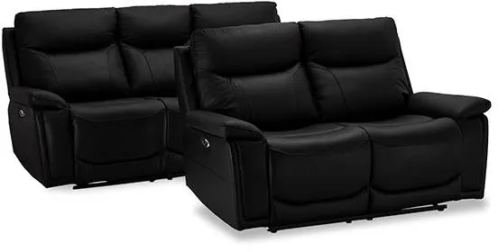 Conjunto de sofás Bremen en cuero negro - 2 + 3 pers.