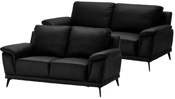 Conjunto de sofás Dortmund en cuero negro - 2 + 3 pers.