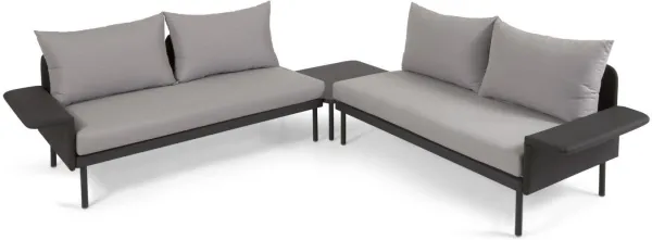 Zaltana, conjunto de sofá de exterior, negro, aluminio