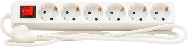Caja de distribución con interruptor 6 enchufes con toma de tierra 1,5m 3G1